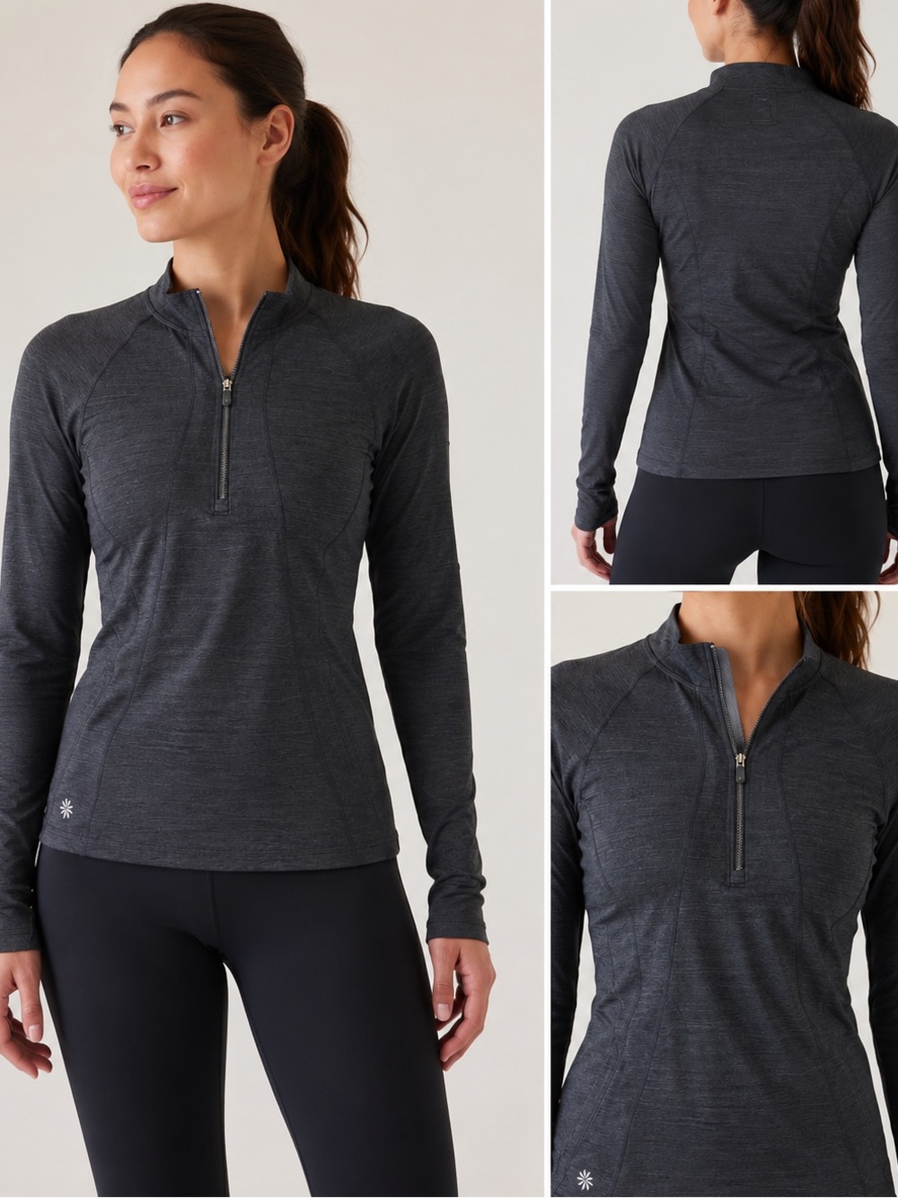 Athleta Pacifica Illume UPF Fitted Half Zip Top Gray, women’s size Medium